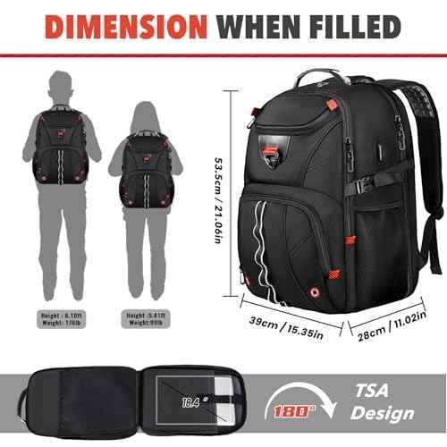Z-MGKISS Extra Large Travel Backpack, 18.4"-19" Gaming Laptop Rucksack, TSA-Approved Anti-Theft Spacious Daypack for Work, Gym & College, Black
