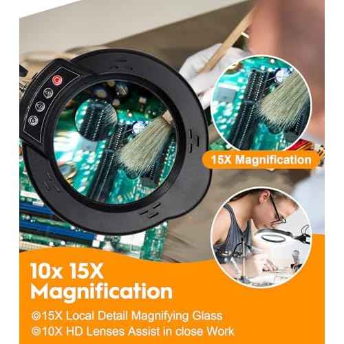 10X Magnifying Glass with Light and Stand, 2 in 1 Real Glass Lens Magnifying Desk Lamp, 5 Color Modes, Brightness Stepless Dimmable LED Lighted Magnifier Hands Free for Repair Craft Close Work
