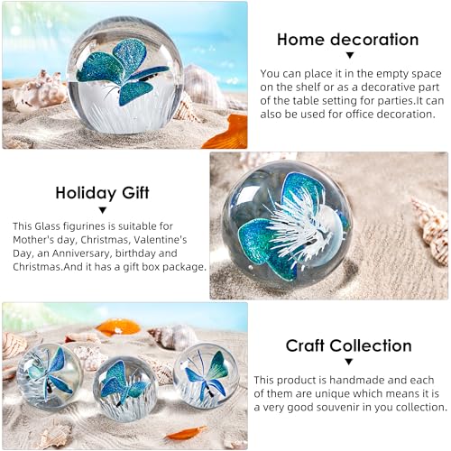 EUSTUMA Hand Blown Glass Butterfly Paperweight - Office Desk & Home Decor Collectible