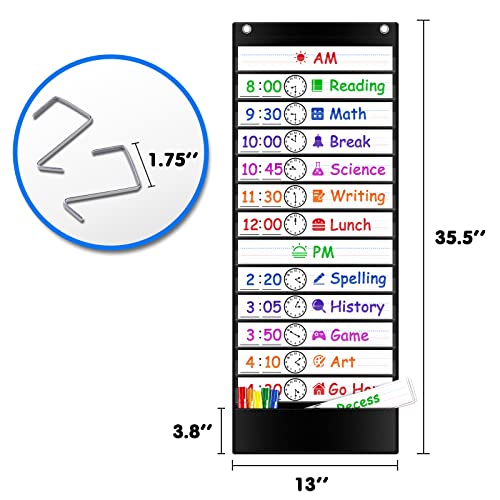 Black Daily Schedule Pocket Chart for Kids Classroom Organization