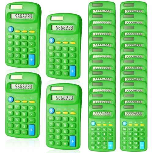 24 Pieces Basic Calculators for Students Small Pocket Size 8 Digit Display Mini Calculators Dual Powered Handheld for School Desktop Home(Green)