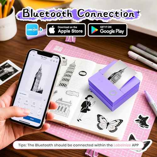 Sticker Printer, Mini Portable Bluetooth Thermal Printer with Multiple Templates & App Support, Inkless Print Pod for Study Notes, DIY Labels, Home School Office Usee (Violet)