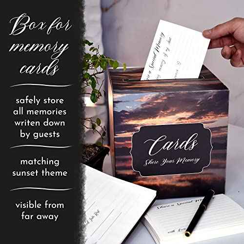 All-in-One Funeral Guest Book Set ? Elegant Memorial Guestbook, Funeral Register Book, 60 Memory Cards, Collection Box, Black Pen, Table Sign, Celebration of Life Guest Book, Memorial Keepsake