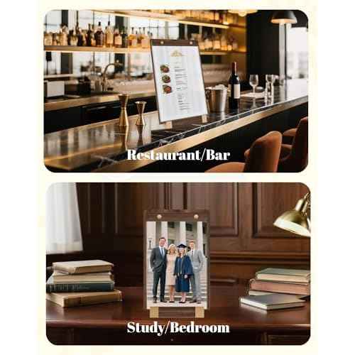 3 Pack 8.5"x11" Acrylic Sign Holder A4 with Wood-Color Base - Table Top Display Stand for Menus, Signs, Flyers, Perfect for Restaurants, Retail Stores, Conferences, Weddings, Offices