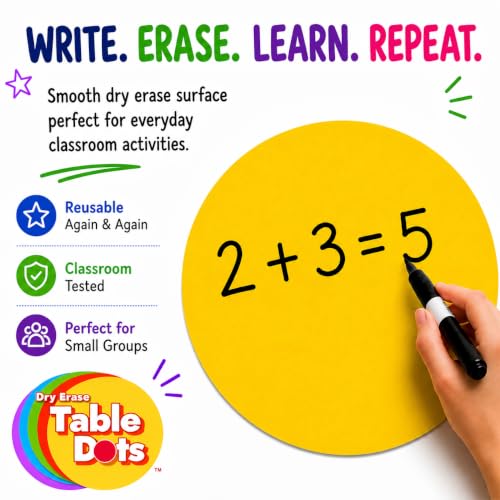 10 Pack Large 12-Inch Classroom Dry Erase Table Dots in 5 Bright Colors – Removable Whiteboard Stickers for Teachers
