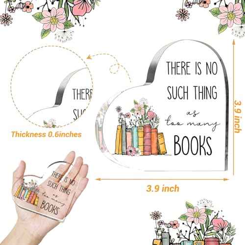 Book Lovers Gifts, Acrylic Heart Sign Paperweight Presents, Reading Accessories, bookish Gifts for Book Lovers Women, Readers, Bookworm