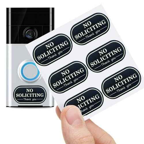 Small No Soliciting Sign for House,6 Pcs No Soliciting Sign,with Glow in The Dark Stickers,Tiny Size Perfect for Video Doorbell,Compatible with Most Doorbells