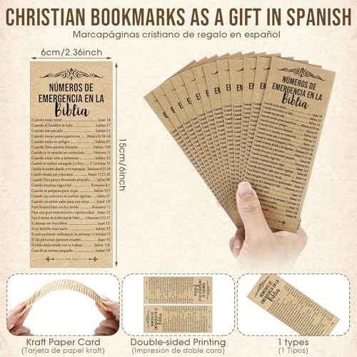 50 Sets Christmas Christian Pens Bulk Bible Verse Religious Ballpoint Bamboo Pens with Bible Verse Emergency Numbers Bookmarks Church Gifts for Women Men Pastor Godmother Teacher (Spanish)