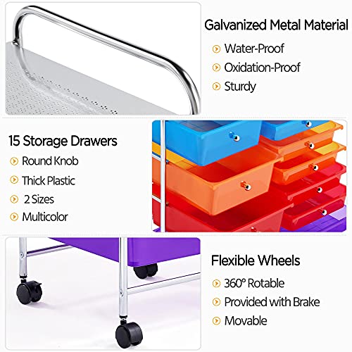 Yaheetech 15-Drawer Rolling Storage Cart Multicolor – Craft Organizer on Wheels