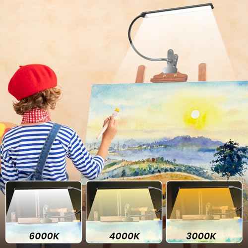 Clip-On LED Easel Lamp for Artists, 3 Color Modes, 10-Level Dimmable, 300lm Eye-Care Reading Light for Painting, Drawing with Flexible Arm, USB-Powered
