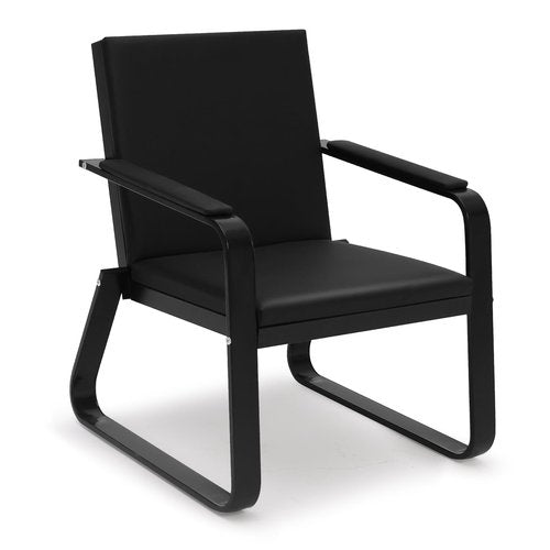 Walmokid Waiting Room Chair with Armrest, PU Leather Office Furniture, Lobby Conference Reception Chair, Office Guest Seating for Clinic,Airport,Hospital,Barber,Salon,Bank (Black, 1-Seat)