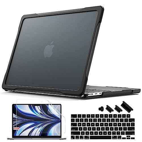 Batianda Ultimate Protection Case for M4 MacBook Air 13.6 inch 2025 2024 2022 Model A3240/A3113/A2681 Matte Carbon Fiber Edges Anti-Scratch and Anti-Fingerprint with Keyboard Cover, Black