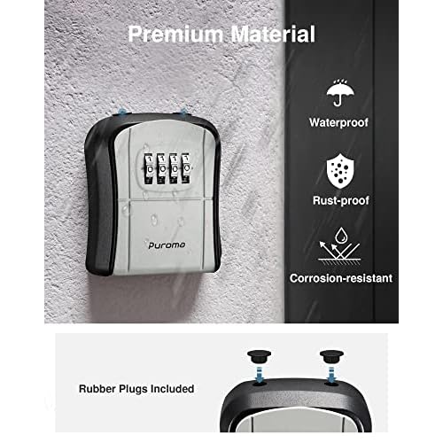 Puroma Key Lock Box, Portable Combination Lockbox Wall-Mounted Key Storage Box for House Keys, Resettable Code Safe Security Lock Box for Home, Office, Apartment Spare Key Storage (1 Pack, Gray)