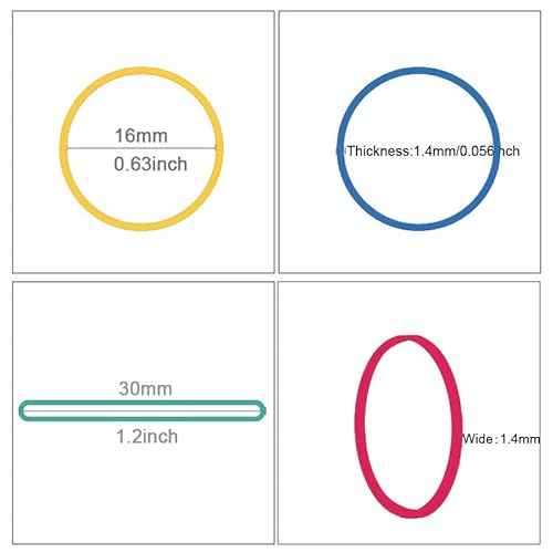 Rubber Bands Small Mini Elastic Band Yellow Blue Green Red 1300pcs Rubber Band 1.2inch Office Supplies Home Inside Diameter 0.63in (Multicolour)