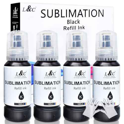 L&C Black Sublimation Ink Autofill Refill for EcoTank Printers ET 2800 ET 2803 ET 2720 ET2760 ET2850 ET5800 ST-2000 ST-3000 ST-4000 ST-C4100 Printers