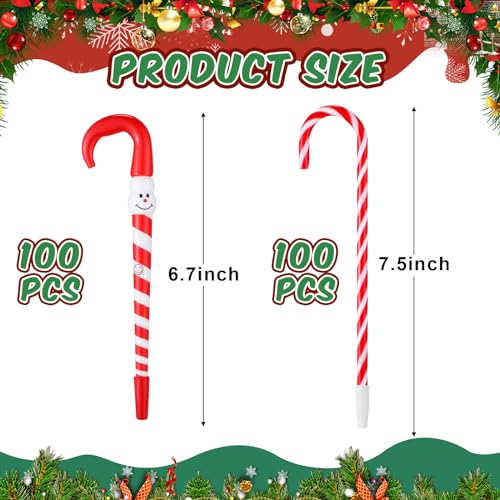 Qilery 200 Pcs Christmas Pens Christmas Candy Cane Pen Bulk with Black Ink Snowman Umbrella Pens Red Candy Cane Ballpoint Pen for Gifts Party Decorations (Red and White Stripes)