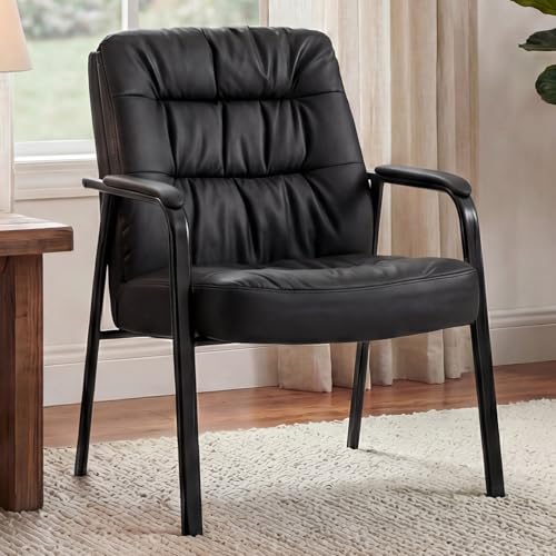 OLIXIS Black Faux Leather Waiting Room Chair, 1 Pack, Office Guest Chair 500 lb