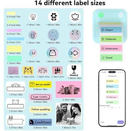 Label Maker Machine - Portable Bluetooth Mini Label Printer - Smartphone Handheld Thermal Sticker Small Labeler Multiple Templates Font Icon Inkless Custom Label for Home Kids School Items
