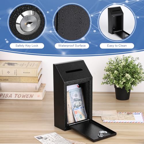 Black Metal Cash Box for Farm Stand - Secure Drop Box with Lock & 10.24 x 5.7 x 2.95 Inch Slot