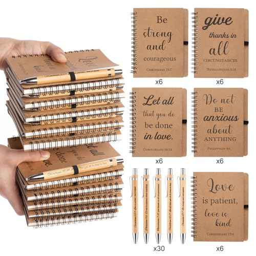 60 Pcs/30 Set Christian Gifts Spiral Notebooks Bulk Journals with Christian Pens Prayer Journal Christian Journal for Women and Men, Perfect Home Gifts