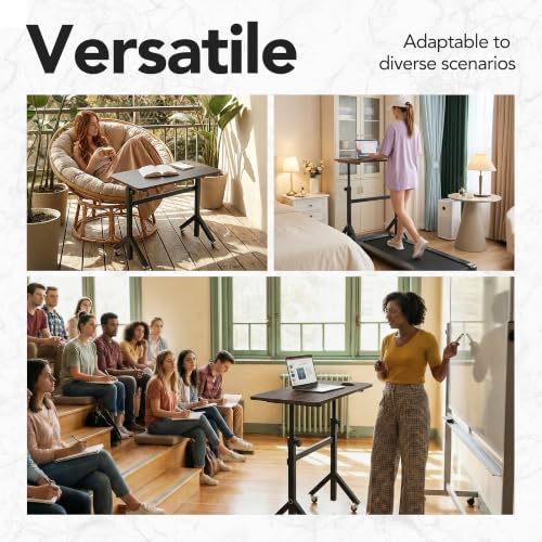 HUANUO Black Walnut Adjustable Height Mobile Standing Desk 28-46 Inches