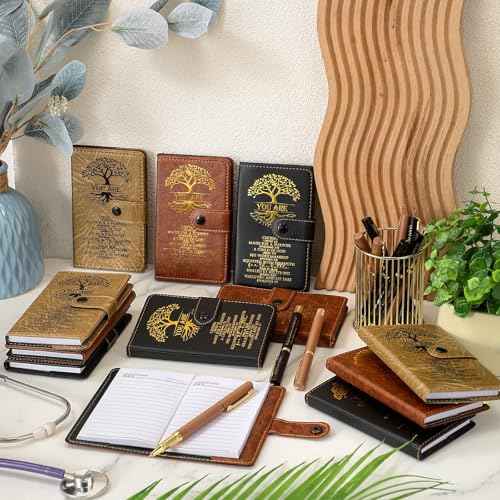 Thenshop 24 Set Christian Gifts Bulk Leather Prayer Journal Church Pastor Man of God Clergy Appreciation Gift Religious Notebook with Bible Verse Pen for Men Women Bible Study Groups (Black Brown)