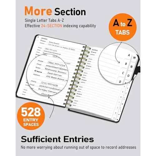 WEMATE Spiral Address Book with Alphabetical Tabs, Leather Password Book, Address Organizer Telephone Notebook Journal Keep Contact Safe Hardcover Large Print for Seniors Home Office 5.8¡ȡ¿8.2¡È, Black