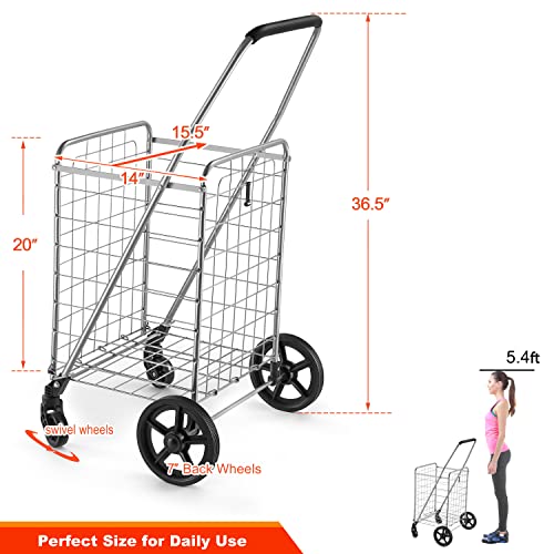 Wellmax WM99024S Grocery Utility Shopping Cart, Easily Collapsible and Portable to Save Space and Heavy Duty, Light Weight Trolley with Rolling Swivel Wheels