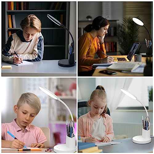 Desk Lamp, LED Desk Lamp for Home Office, Touch Table Lamp with 3 Color Modes 360¡Æ Adjustable Arm, Dimmable Desk Light with Pen Phone Holder, Black