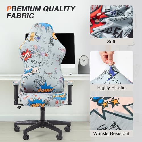 Computer Office Chair Cover,Gaming Chair Slipcovers Strentch Computer Desk Chair Covers with Armrest Covers, Rotating Armchair Protector Covers,Lettering