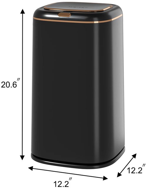 Sooyee 40L Automatic Trash Can with Lid,10.5 Gallon Bathroom Trash Can Smart Motion Sensor for Bedroom, Bathroom, Kitchen, Office,Black+Gold Border Trash Bin,3 Opening Modes