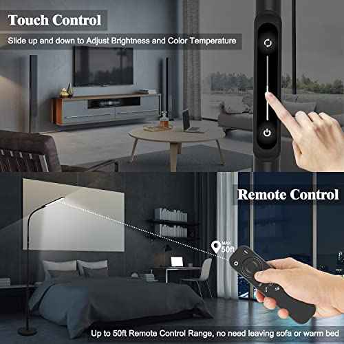 NXONE Led Floor Lamp,Modern Reading Adjustable Standing Height 4 Colors and Stepless Brightness Work Lamp for Living Room Bedroom Reading, Black