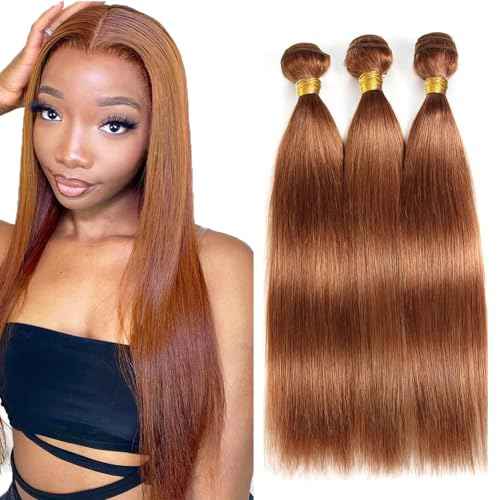 #30 Brown Bundles Straight Bundles Human Hair 14 16 18 Inch Light Brown Straight Bundle Unprocessed Brazilian Virgin Weave Hair 3 Bundle 50 Gram Per Bundle