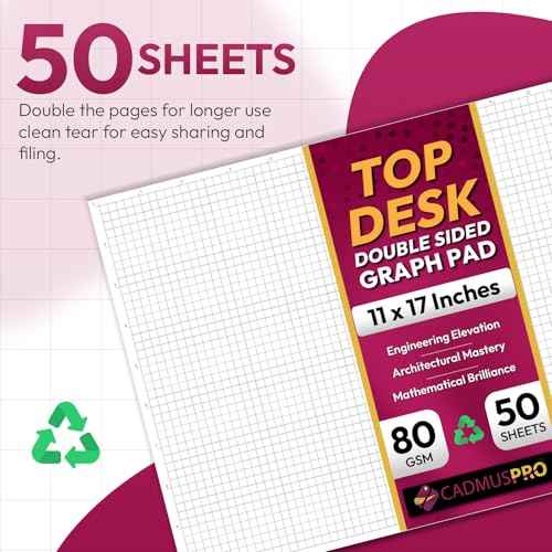 Ledger 17"x11" Large Premium Graph Pads, Double Side ¨ù¡± Quad-Ruled Grid, 21-Gram Thick Paper, Inch-scale, 50 Sheets (100 pages)/Pad, Glue Binding. Sketching, Drafting, Drawings (4, White)