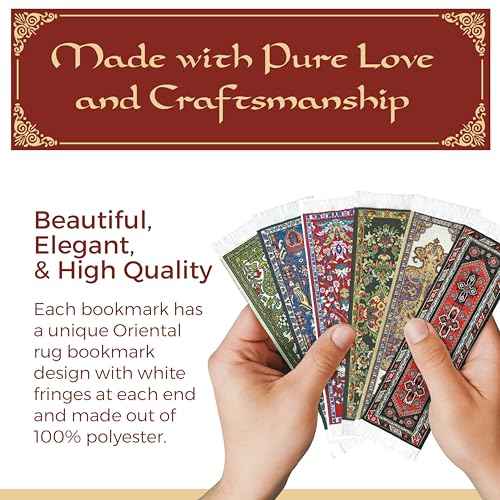 Oriental Carpet Rug Bookmark - Collection of 12 - Turkish Style - Beautiful, Elegant, High Quality, Woven Cloth Fabric Bookmarks! Best Gifts for Men Women Adults Teens Teachers & Librarians