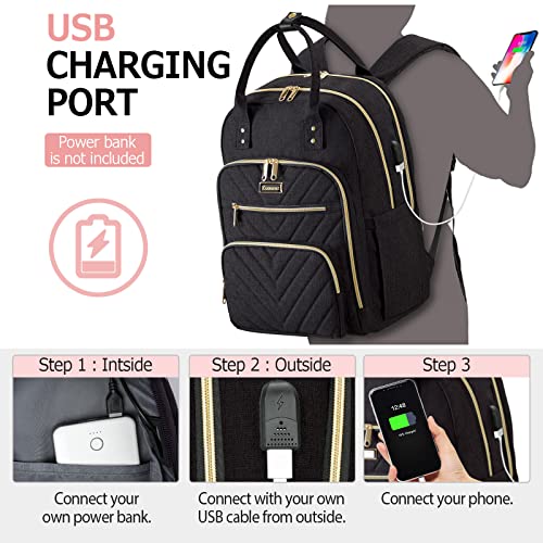Laptop Backpack for Women Men, School Backpacks for Teens Girls Boys, 17.3 Inch Work Laptop Bag with USB Port Charging, Water Resistant College Bookbags for Girls, Black