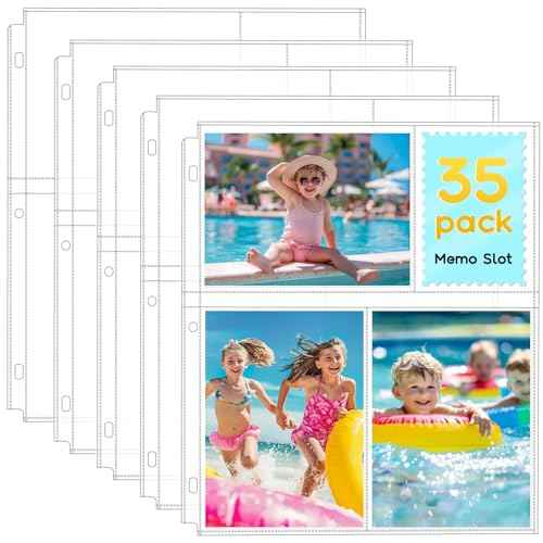 35-Pack 4x6 Clear Photo Sleeves for 3 Ring Binder - 210 Photo Acid Free Plastic Archival Protector Refill Pages for 8.5x11