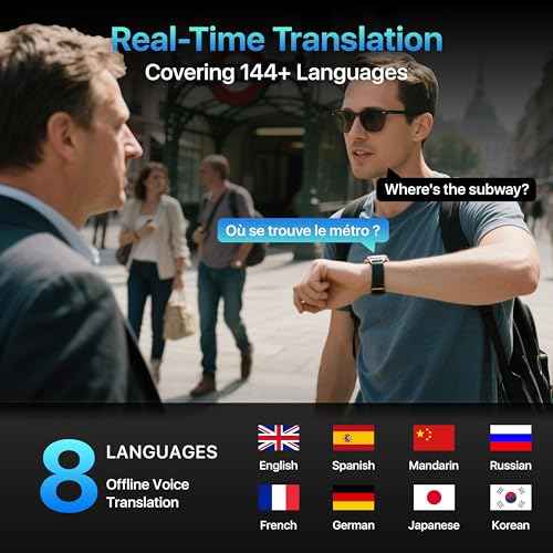 AI Translator Watch£¬Language Translator Device,Heart Rate & Sleep Monitor, AMOLED Display, Titanium Alloy Waterproof, Multi-Sport Modes,Black
