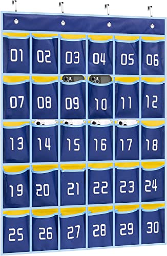 MISSLO Classroom Cell Phone Holder 30 Pockets Hanging Wall Organizer (Blue)