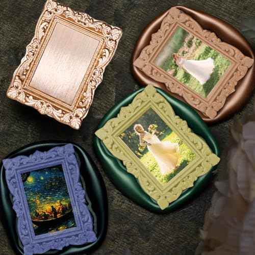 Frame Wax Seal Stamp Kit 6pcs Brass Wax Seal Head with Removable 6pcs Wood Handle Vintage Photo Frame Stamp Design for Wedding Invitations Sealing Letters Envelopes Diplomas Scrapbooking-Kit 1