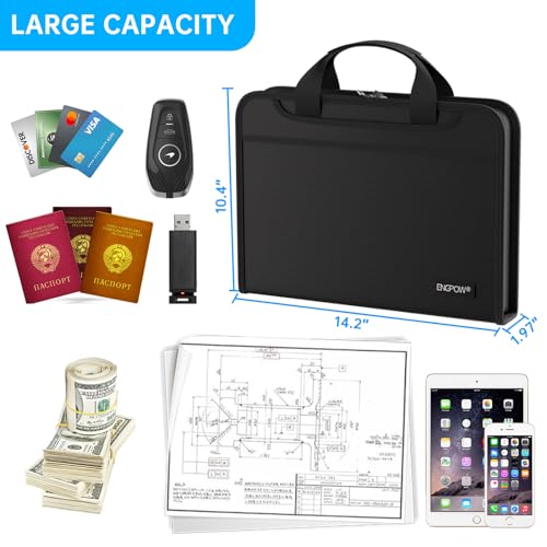 ENGPOW Fireproof Accordion File Organizer Black 14.2 x 10.4 x 2 Inches - 13 Pockets Document Storage
