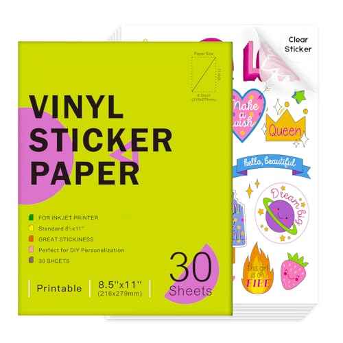 Premium Printable Clear Vinyl Sticker Paper for Inkjet Printers,Transparent Paper of 8.5x11 "DIY Personalized Self-adhesive Paper That is Tear Resistant, Waterproof Labels,Easy to Cut (30 Sheets)