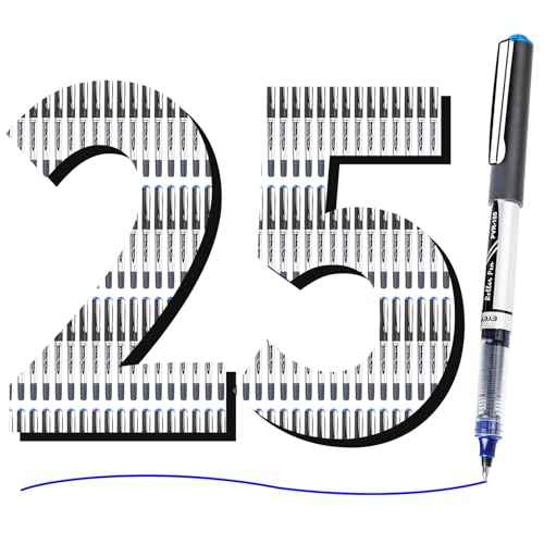 EYEYE Blue Rollerball Pens 0.7mm, 25 Pack Liquid Ink Roller Ball Pen Medium Point Quick Dry, Blue Ink Pens Fine Point Smooth Writing Pen for Journaling, Note Taking, Office, School Supplies
