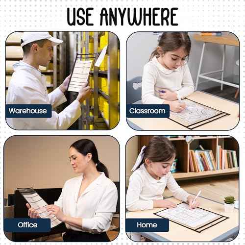 Essex Wares - 50 Pack, Black, Job Ticket Holders, 10" Wide x 13.5" Tall - Clear Plastic Shop Ticket Holders - Easy to Use, Reusable & Easy Erase Plastic Invoice Holders, Water-Resistant & Durable