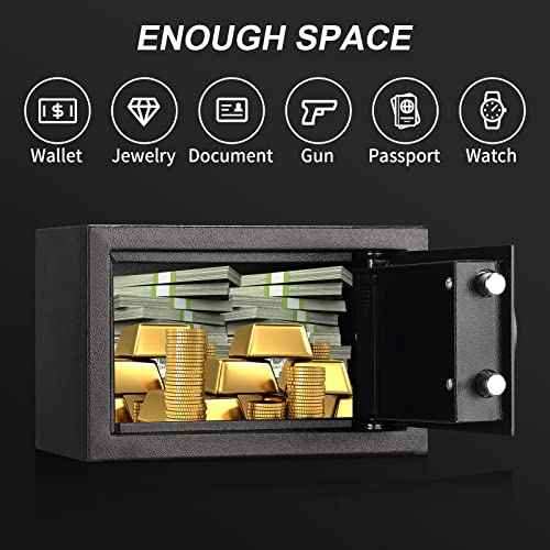 Tenamic Safe Box 0.4 Cuft Fireproof, Waterproof, Keypad Small Cabinet Lock Box, Solid Alloy Steel Office Hotel Home Mini Safe, Black