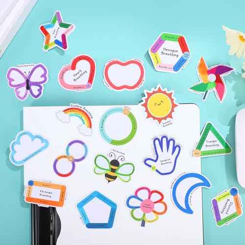Crtiin 100 Pcs Sensory Strips Anxiety Calm Mindfulness Stickers Fidget Stress Breathing Sensory Sticker Different Textures Rough Tactile Tape for Mental Health Adults Desk Anxiety Relief(Cute)