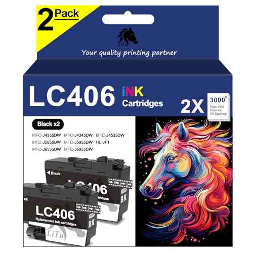 2-Pack Compatible LC406 Ink Cartridges for Brother Printer Black Replacement LC406BK LC406BKS for Brother MFC-J4335DW MFC-J4345DW MFC-J4535DW MFC-J5855DW MFC-J5955DW MFC-J6555DW MFC-J6955DW