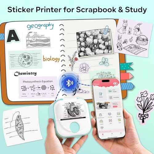 Phomemo Sticker Printer, Q02 Print Pods Mini Printer Thermal Bluetooth Sticker Maker with 3 Rolls Paper, for DIY Creation, Study Notes, Memo, List, Work Plan,Journaling, Gifts