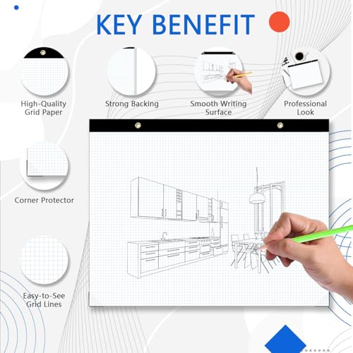 (2 Pack) Large Engineering Graph Paper Pad, 100 Sheets/200 Pages, 22" x 17" Quadrille Grid Paper for Drafting, Engineering, Blueprint Drawing, Architect Designer, 4"x4" Blue Grid, Giant Drafting Pad