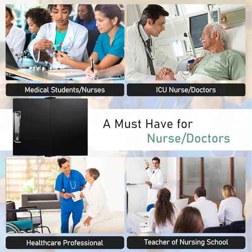 Nursing Clipboard with Nursing and Medical Edition Cheat Sheets Nursing School Essentials - Aluminum Foldable Nurse Clip Boards Essential Accessory for Efficient Patient Care (Black)